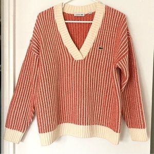 Lacoste wool red and white ribbed sweater